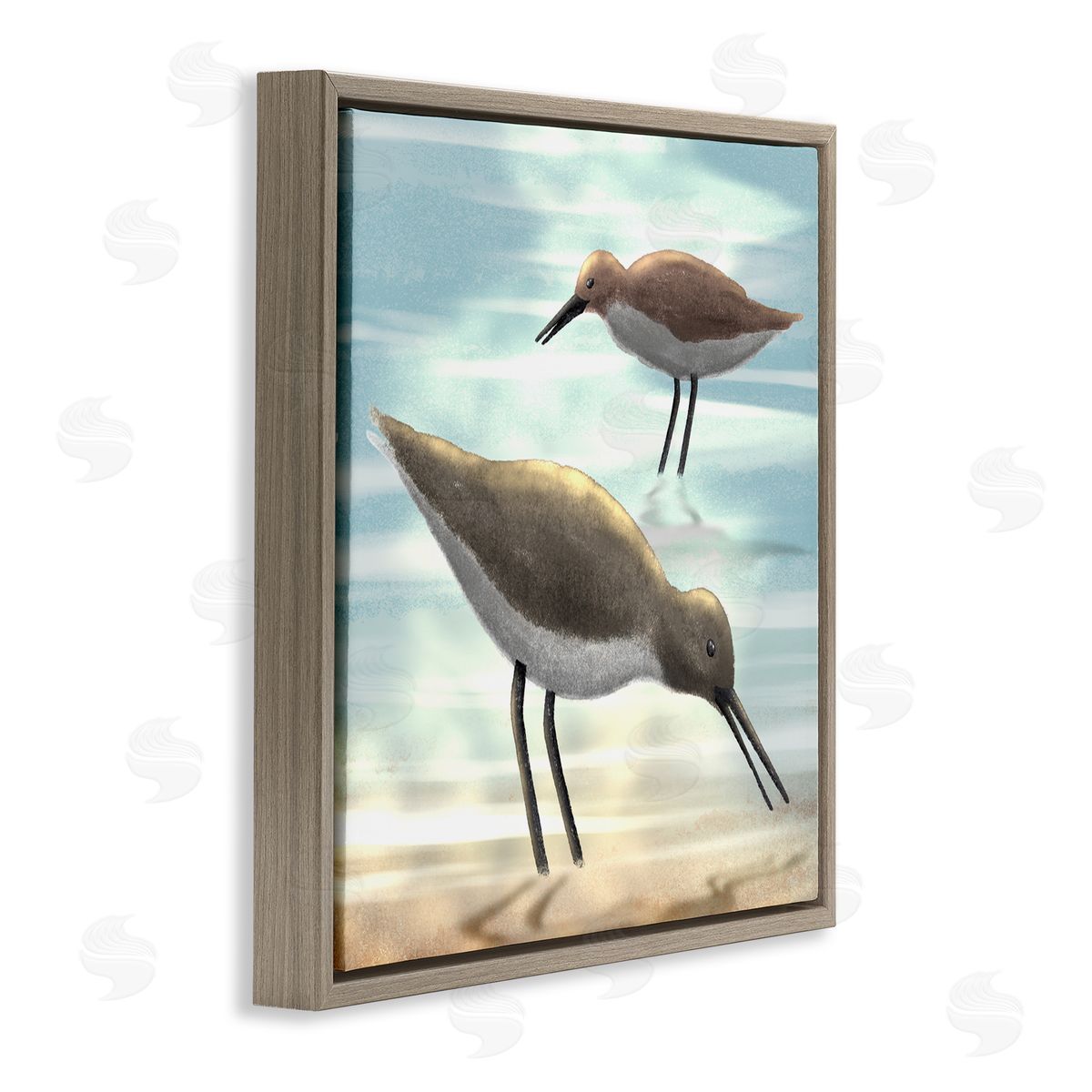 Marcus Prime Sandpipers Grazing Coastal Ocean Shore Brown Floating Frame Canvas Wall Art Print