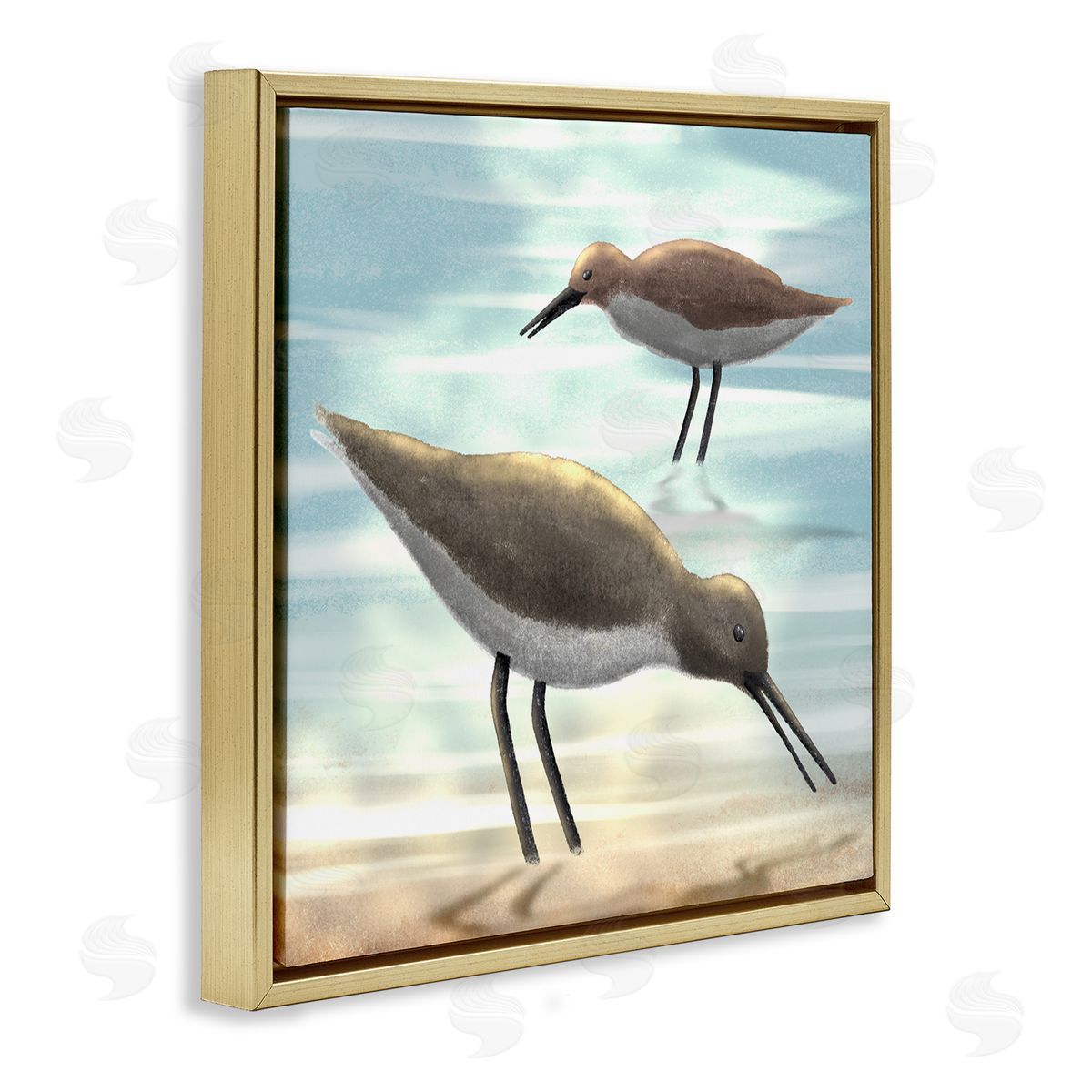 Marcus Prime Sandpipers Grazing Coastal Ocean Shore Gold Floating Frame Canvas Wall Art Print