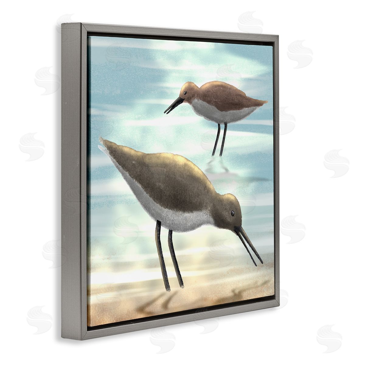Marcus Prime Sandpipers Grazing Coastal Ocean Shore Gray Floating Frame Canvas Wall Art Print