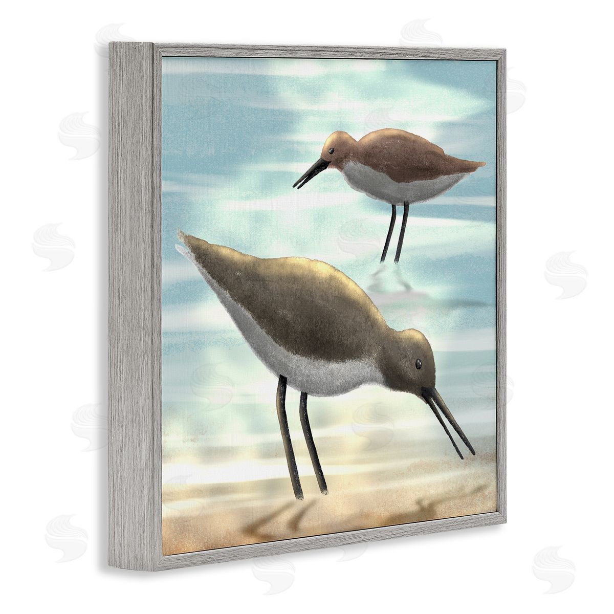 Marcus Prime Sandpipers Grazing Coastal Ocean Shore Gray Framed Glicee Wall Art Print