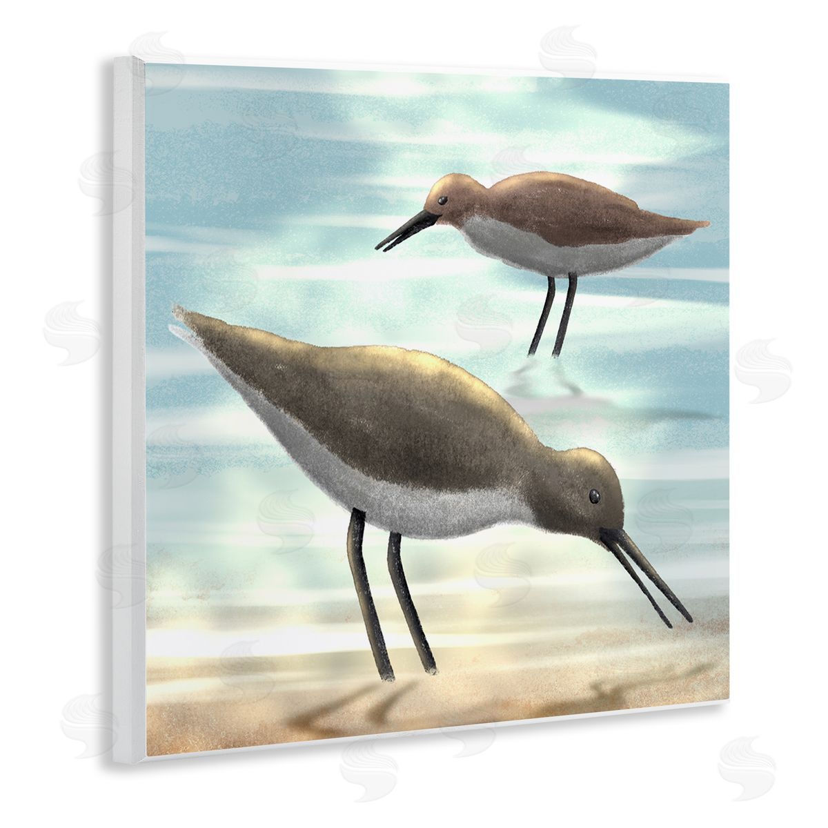 Marcus Prime Sandpipers Grazing Coastal Ocean Shore Wooden Wall Plaque Art Print