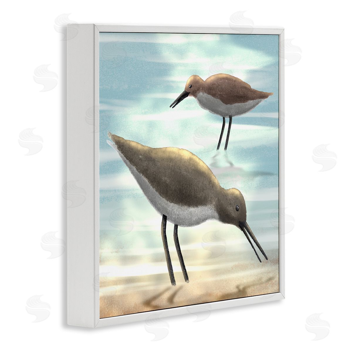 Marcus Prime Sandpipers Grazing Coastal Ocean Shore White Framed Glicee Wall Art Print