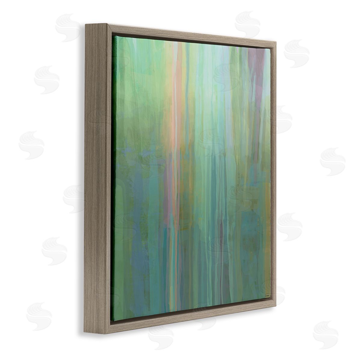 Michael Tienhaara Green Streaked Modern Brushed Lines Brown Floating Frame Canvas Wall Art Print