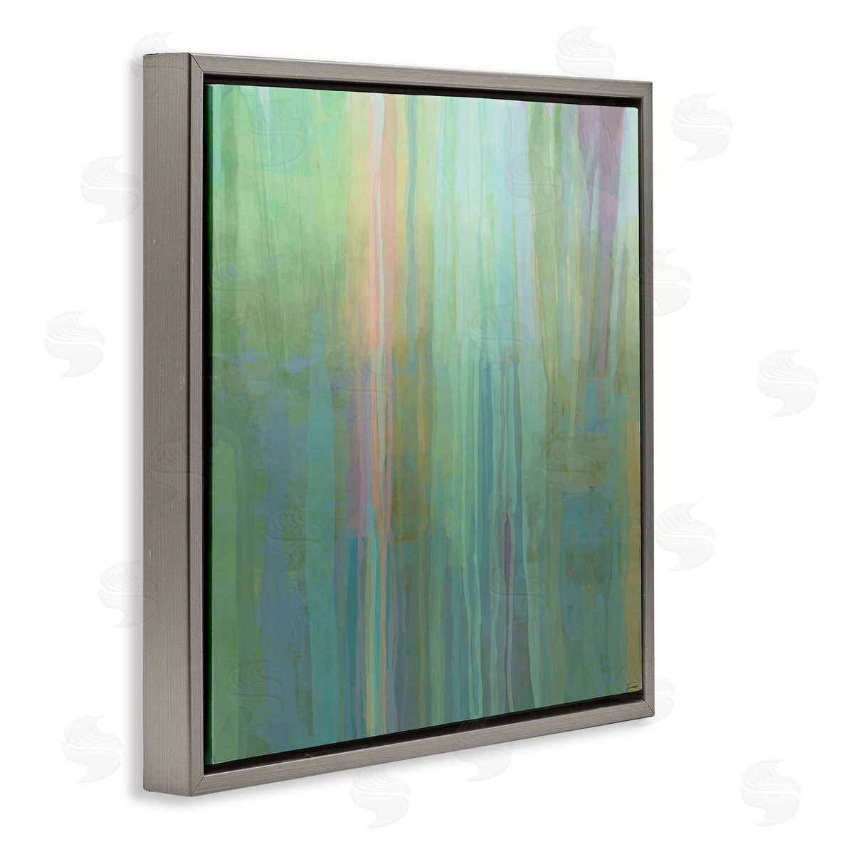 Michael Tienhaara Green Streaked Modern Brushed Lines Gray Floating Frame Canvas Wall Art Print
