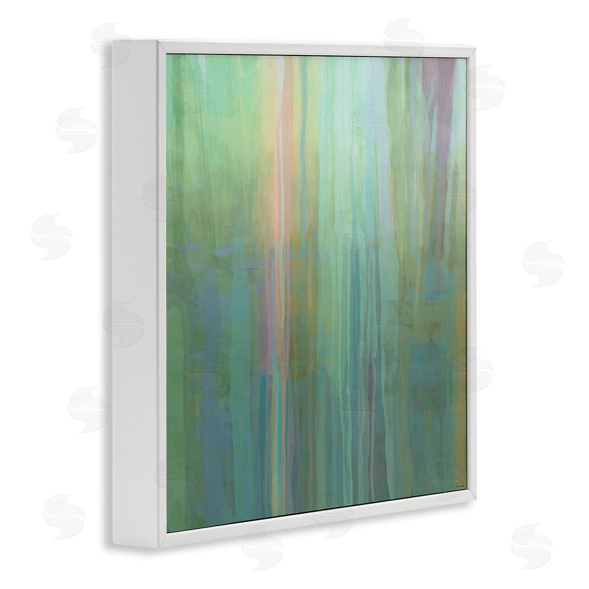 Michael Tienhaara Green Streaked Modern Brushed Lines White Framed Glicee Wall Art Print