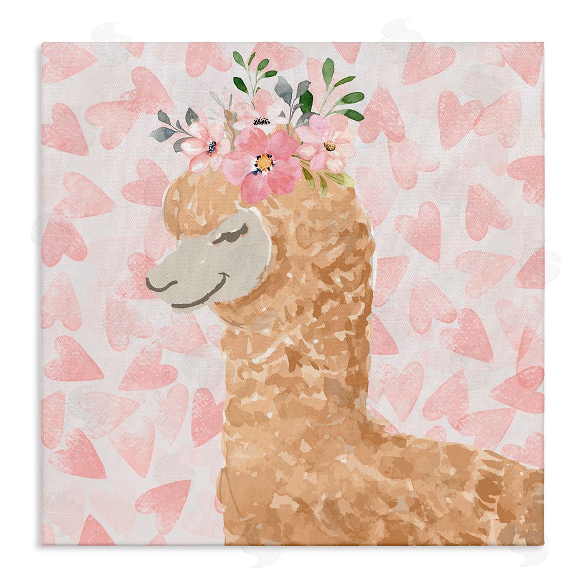 Nicole DeCamp Heart Pattern Smiling Alpaca Stretched Canvas Wall Art Print