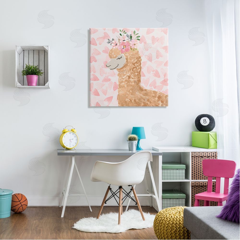 Nicole DeCamp Heart Pattern Smiling Alpaca Canvas Wall Art in Room