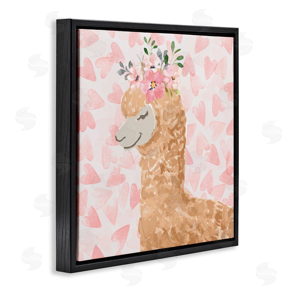 Nicole DeCamp Heart Pattern Smiling Alpaca Black Floating Frame Canvas Wall Art Print