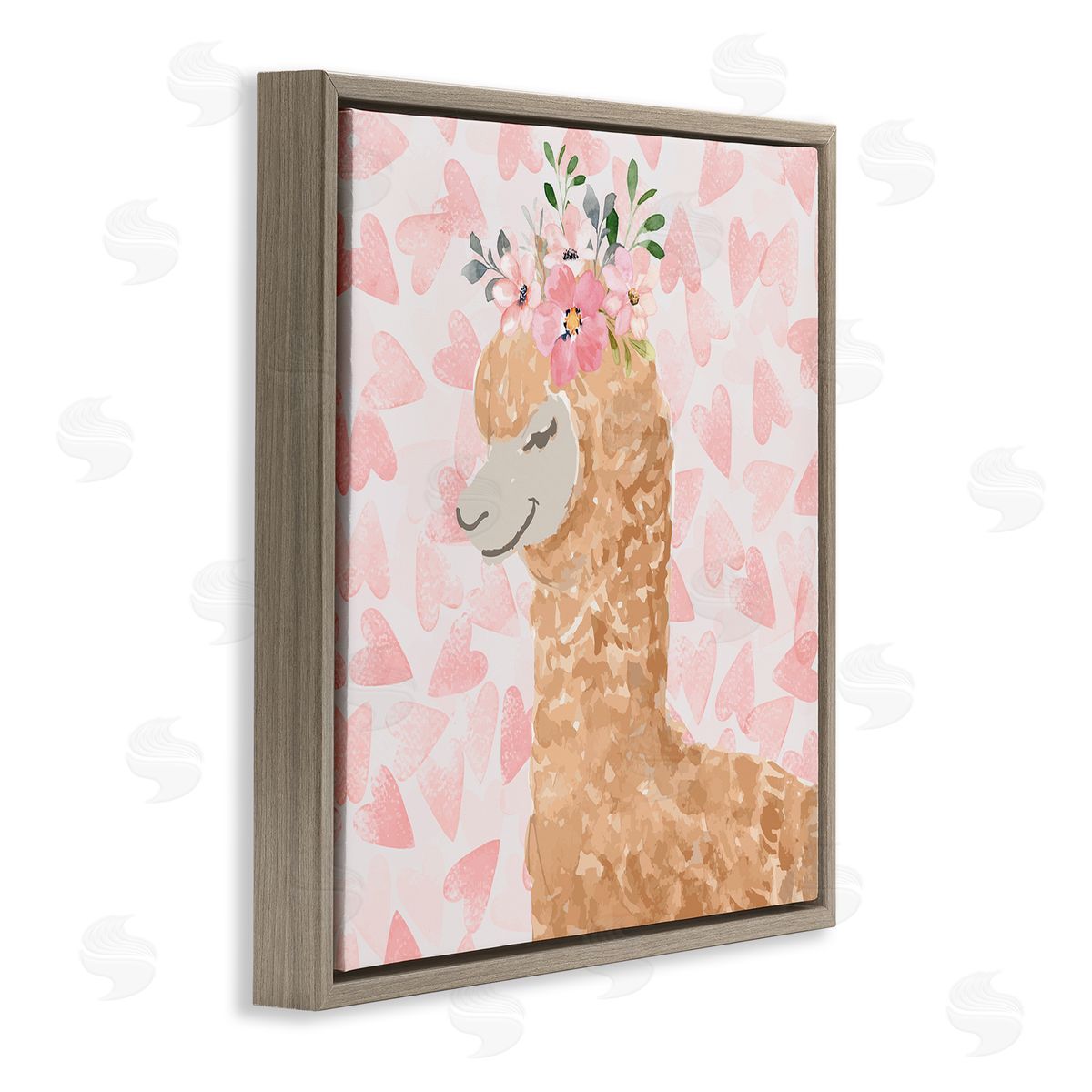 Nicole DeCamp Heart Pattern Smiling Alpaca Brown Floating Frame Canvas Wall Art Print