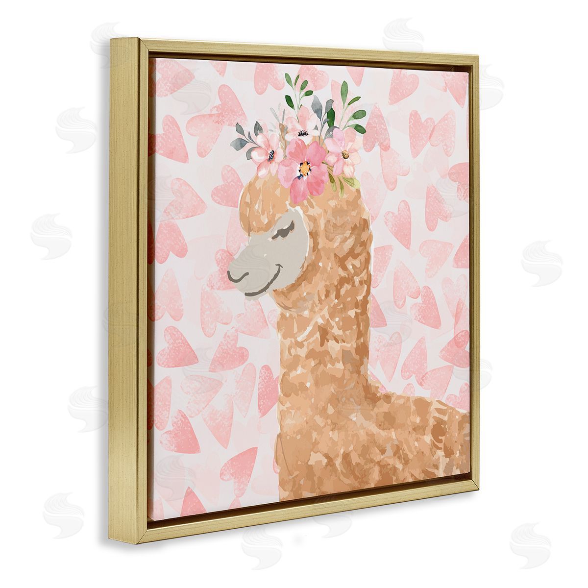 Nicole DeCamp Heart Pattern Smiling Alpaca Gold Floating Frame Canvas Wall Art Print