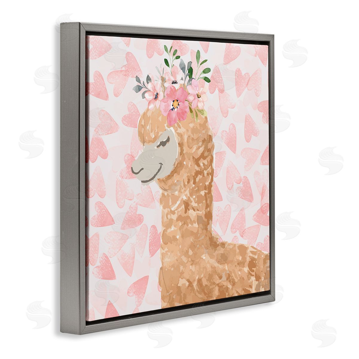Nicole DeCamp Heart Pattern Smiling Alpaca Gray Floating Frame Canvas Wall Art Print