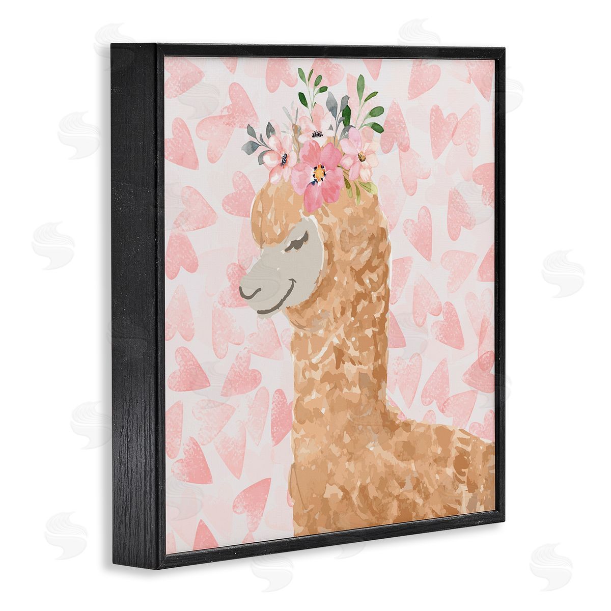 Nicole DeCamp Heart Pattern Smiling Alpaca Black Framed Glicee Wall Art Print