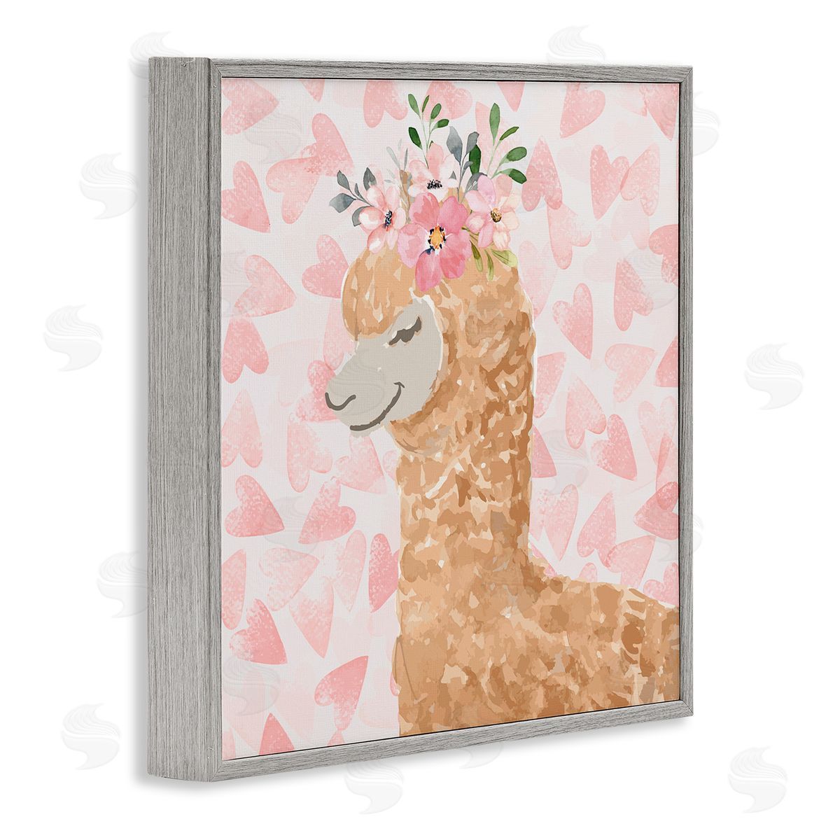 Nicole DeCamp Heart Pattern Smiling Alpaca Gray Framed Glicee Wall Art Print