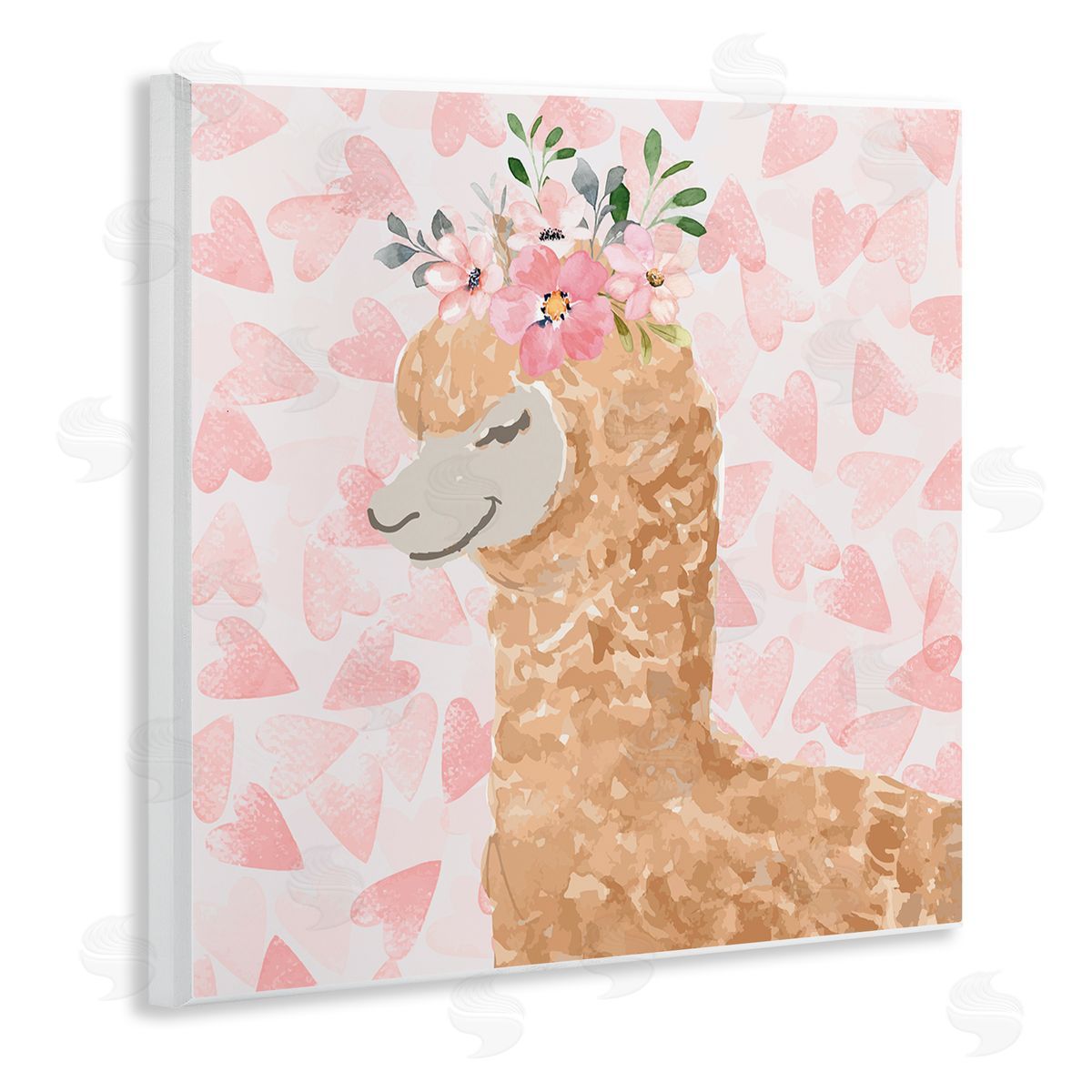 Nicole DeCamp Heart Pattern Smiling Alpaca Wooden Wall Plaque Art Print