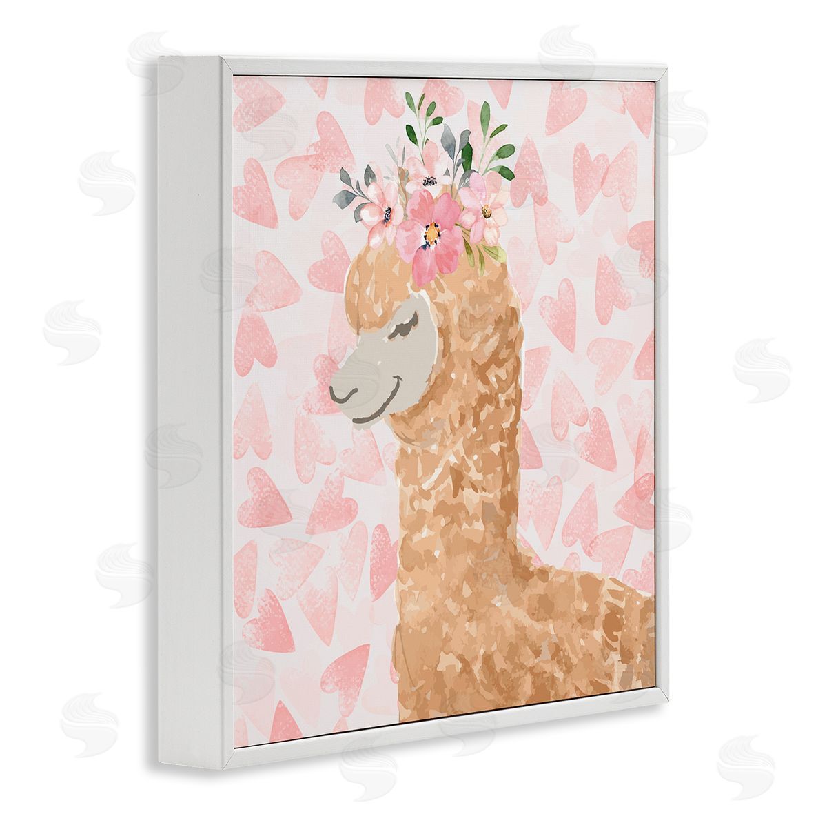 Nicole DeCamp Heart Pattern Smiling Alpaca White Framed Glicee Wall Art Print