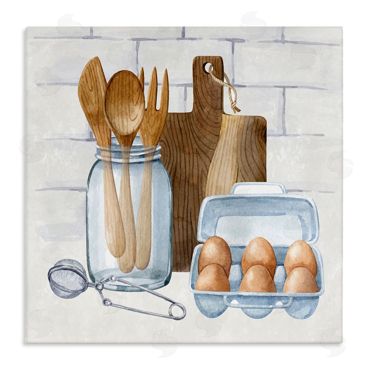 Nicole DeCamp Country Kitchen Utensils Stretched Canvas Wall Art Print