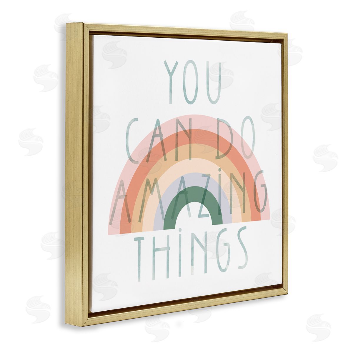 Stupell Studio Motivational Pastel Rainbow Gold Floating Frame Canvas Wall Art Print