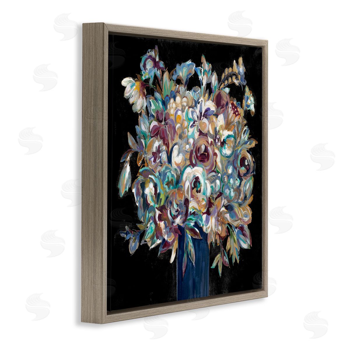 Liz Jardine Modern Flower Bouquet Painting Brown Floating Frame Canvas Wall Art Print
