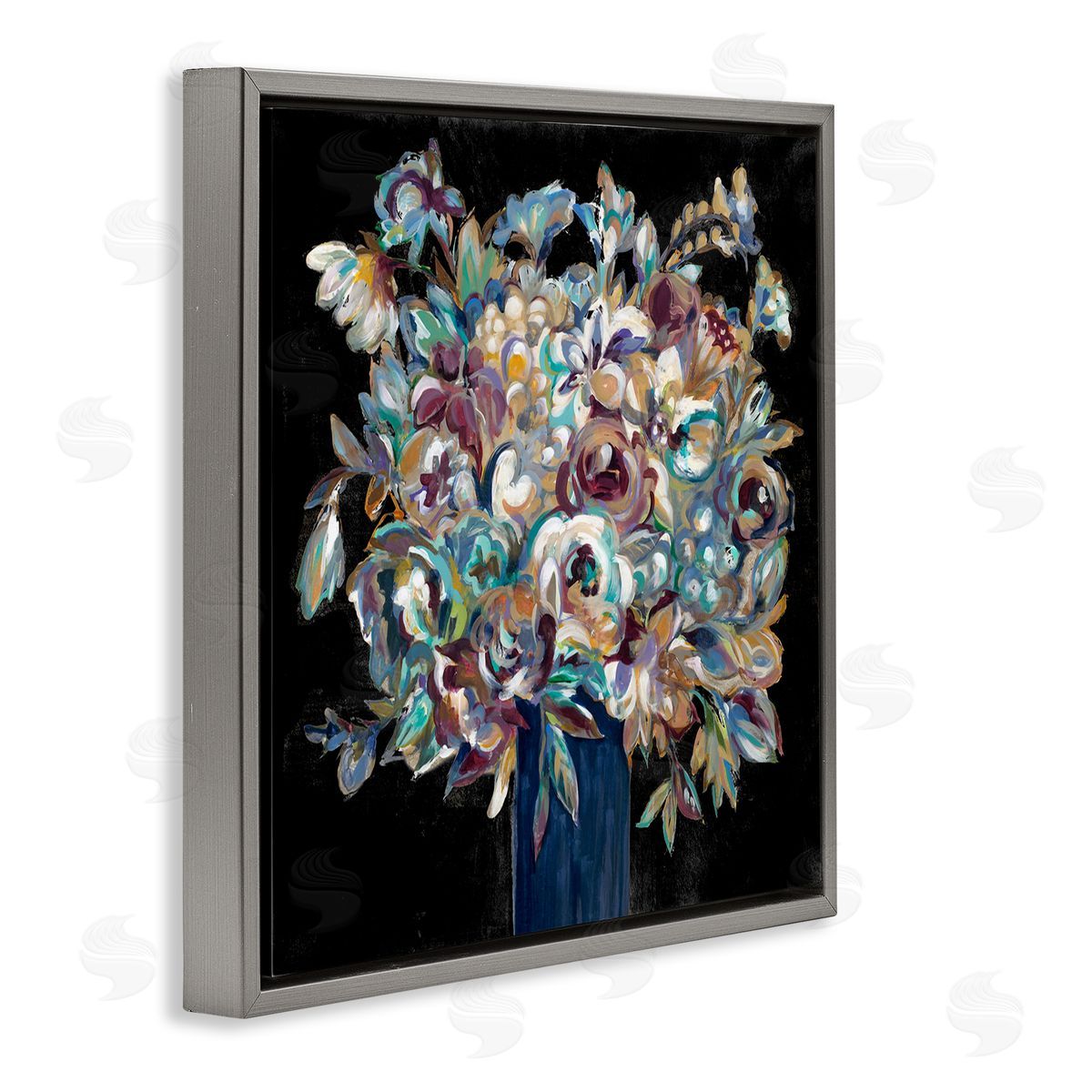 Liz Jardine Modern Flower Bouquet Painting Gray Floating Frame Canvas Wall Art Print