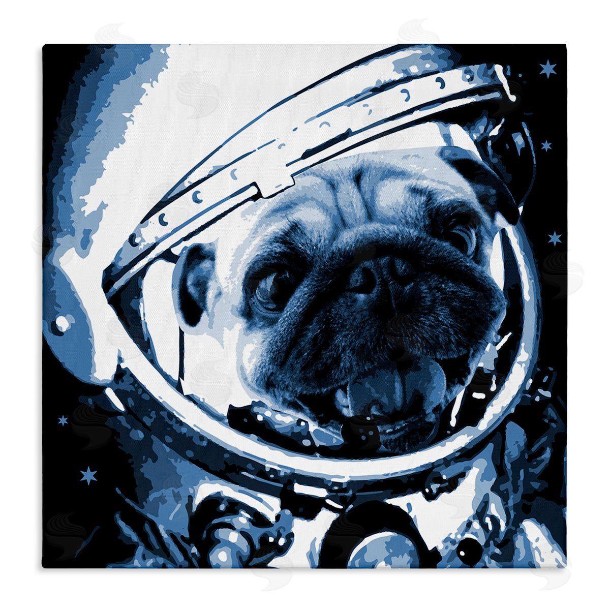 Stupell Studio Pug Space Astronaut Helmet  Stretched Canvas Wall Art Print