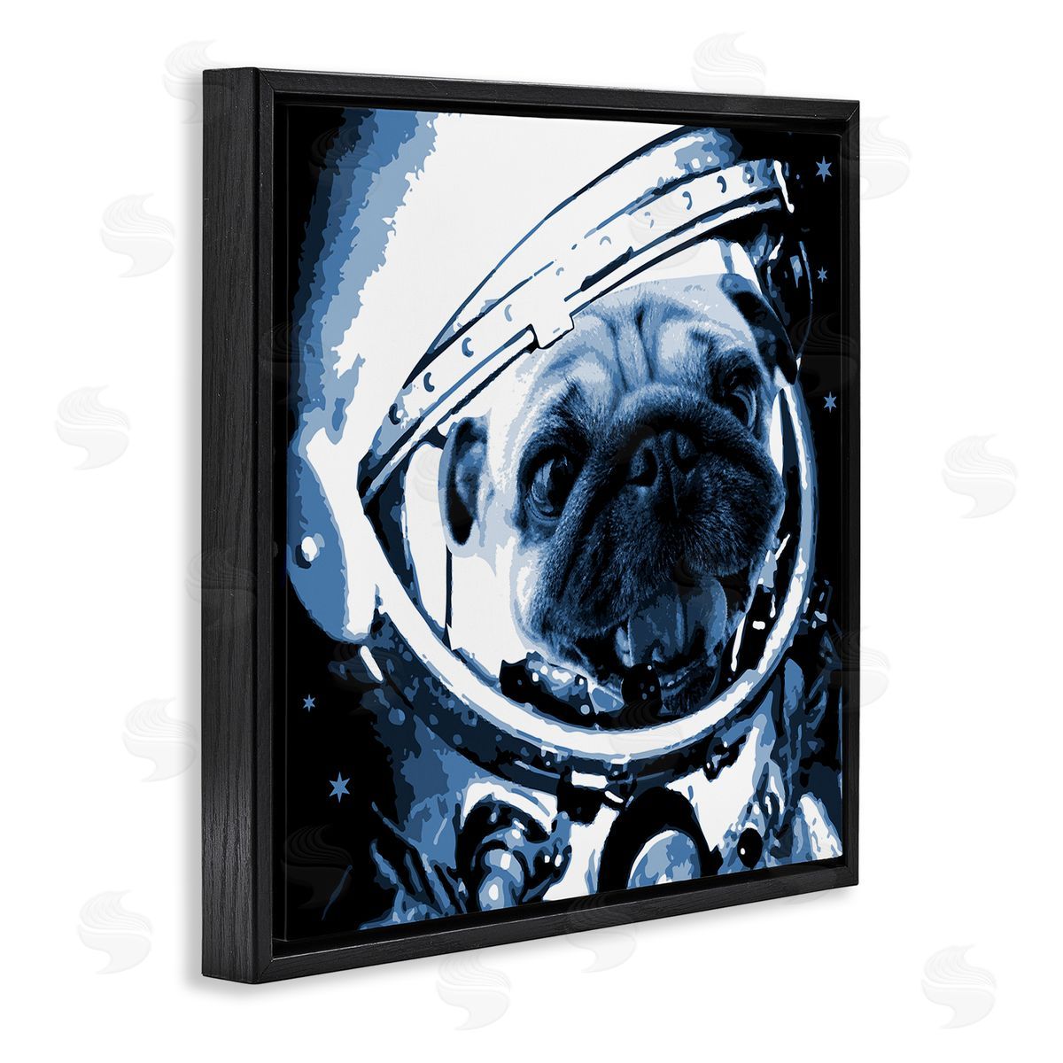 Stupell Studio Pug Space Astronaut Helmet  Black Floating Frame Canvas Wall Art Print
