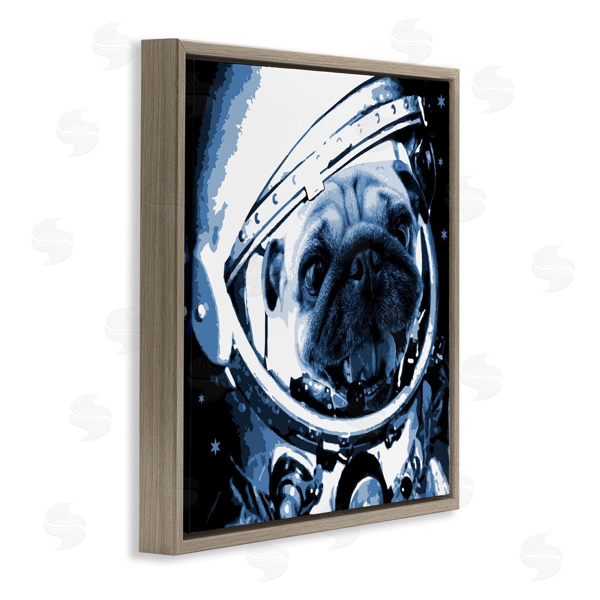 Stupell Studio Pug Space Astronaut Helmet  Brown Floating Frame Canvas Wall Art Print