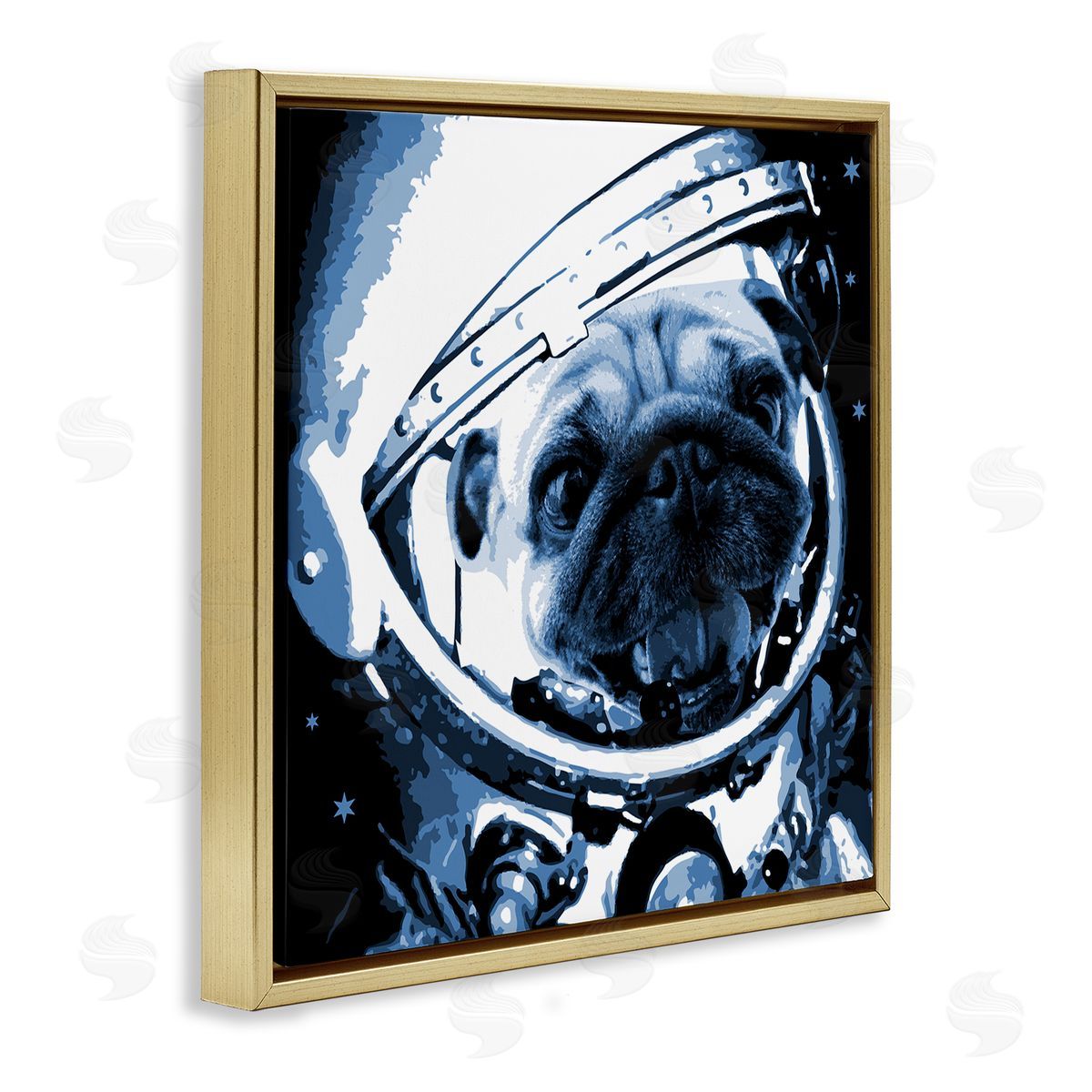 Stupell Studio Pug Space Astronaut Helmet  Gold Floating Frame Canvas Wall Art Print