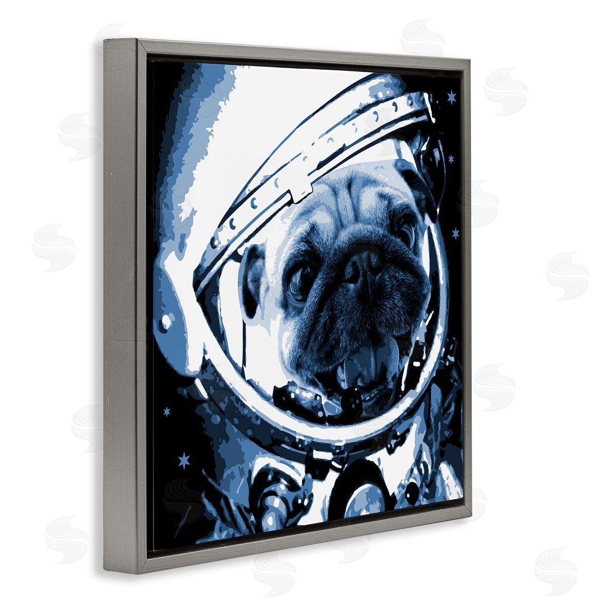 Stupell Studio Pug Space Astronaut Helmet  Gray Floating Frame Canvas Wall Art Print