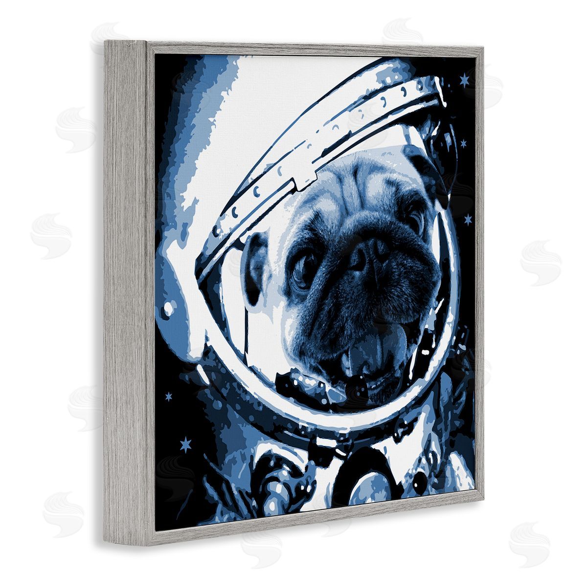 Stupell Studio Pug Space Astronaut Helmet  Gray Framed Glicee Wall Art Print