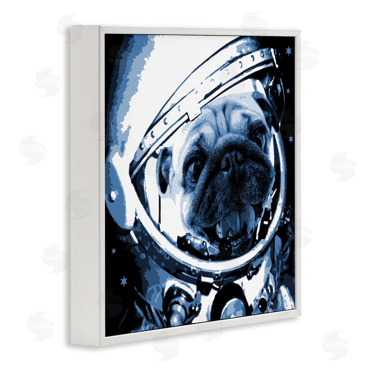 Stupell Studio Pug Space Astronaut Helmet  White Framed Glicee Wall Art Print