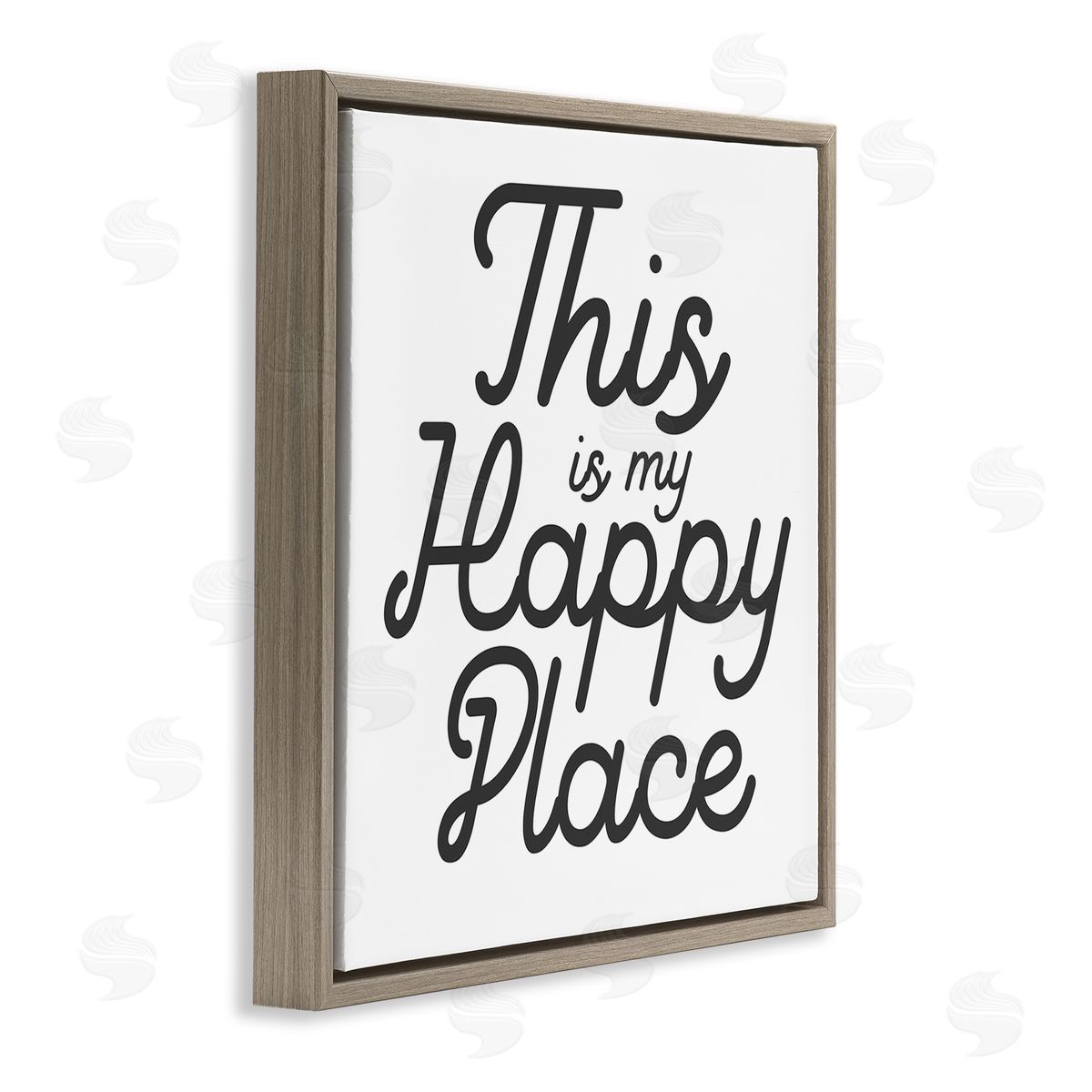 Stupell Studio Happy Place Typography  Brown Floating Frame Canvas Wall Art Print