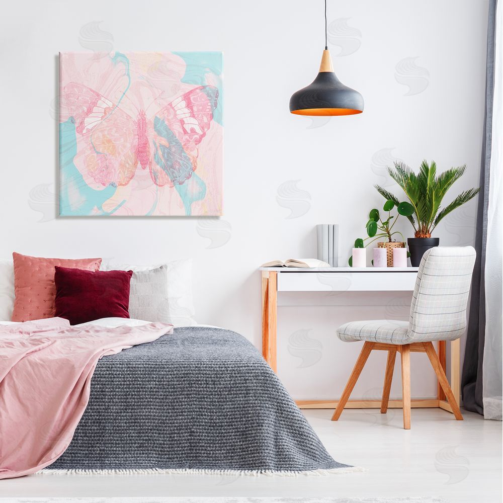 Stupell Studio Marbled Pastel Butterfly Canvas Wall Art in Room
