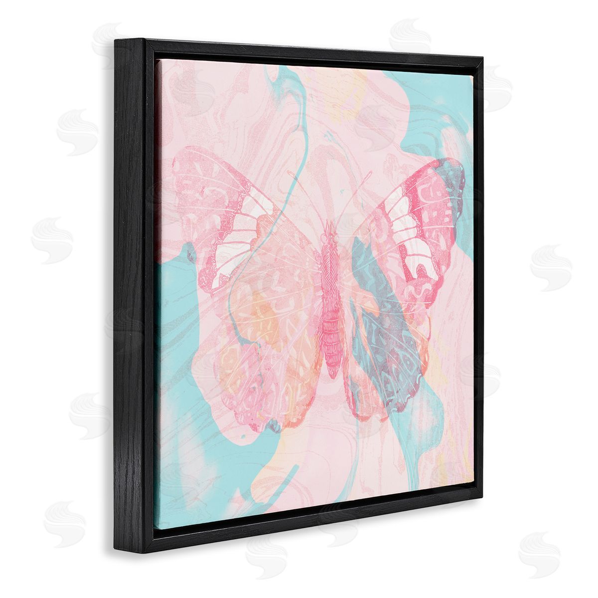 Stupell Studio Marbled Pastel Butterfly Black Floating Frame Canvas Wall Art Print