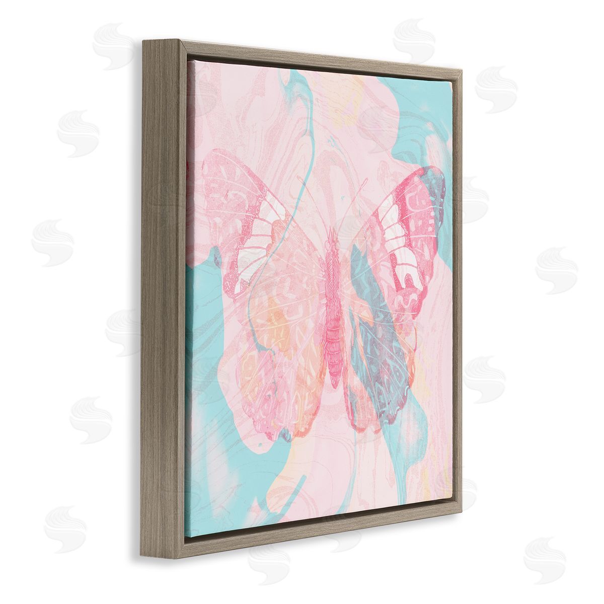 Stupell Studio Marbled Pastel Butterfly Brown Floating Frame Canvas Wall Art Print