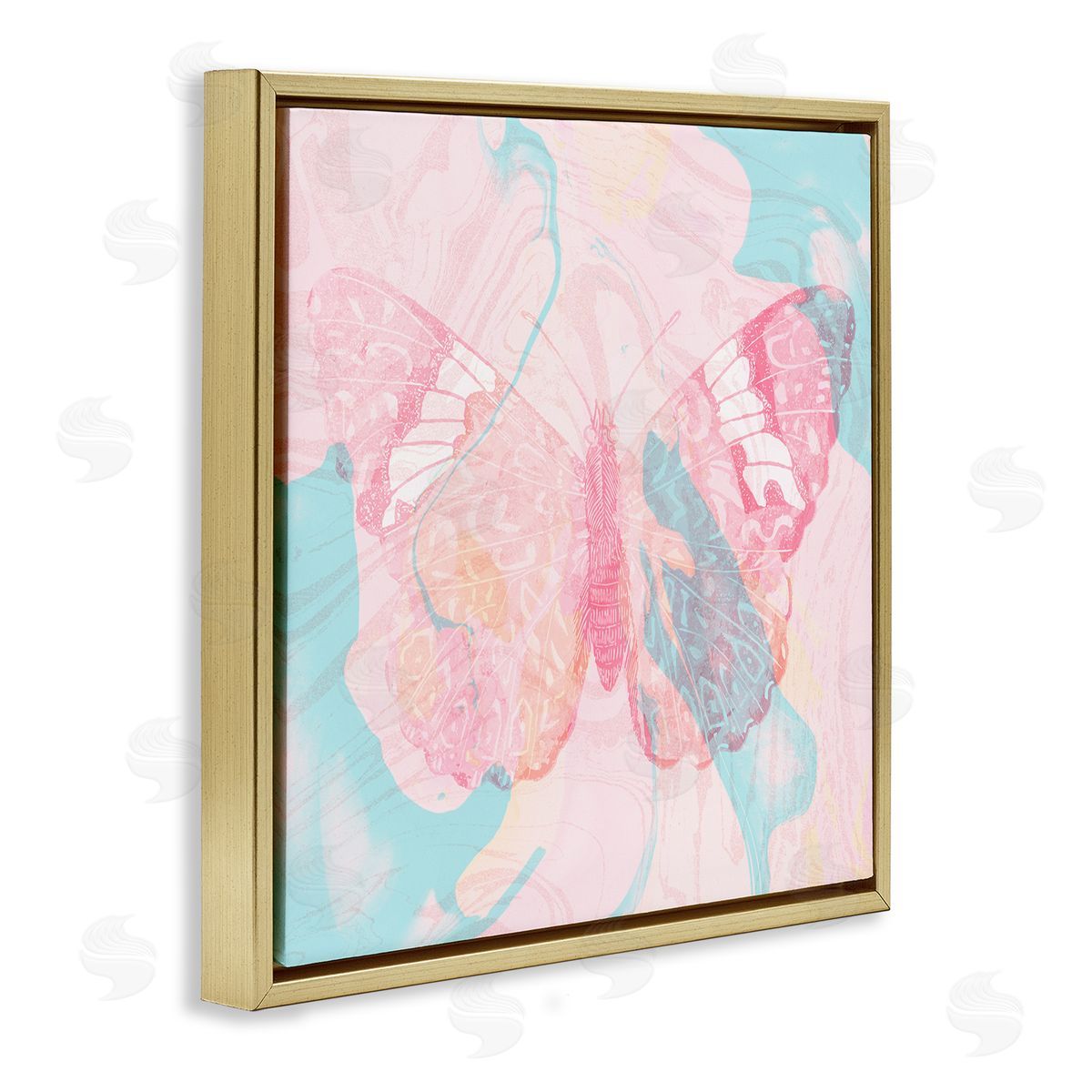 Stupell Studio Marbled Pastel Butterfly Gold Floating Frame Canvas Wall Art Print
