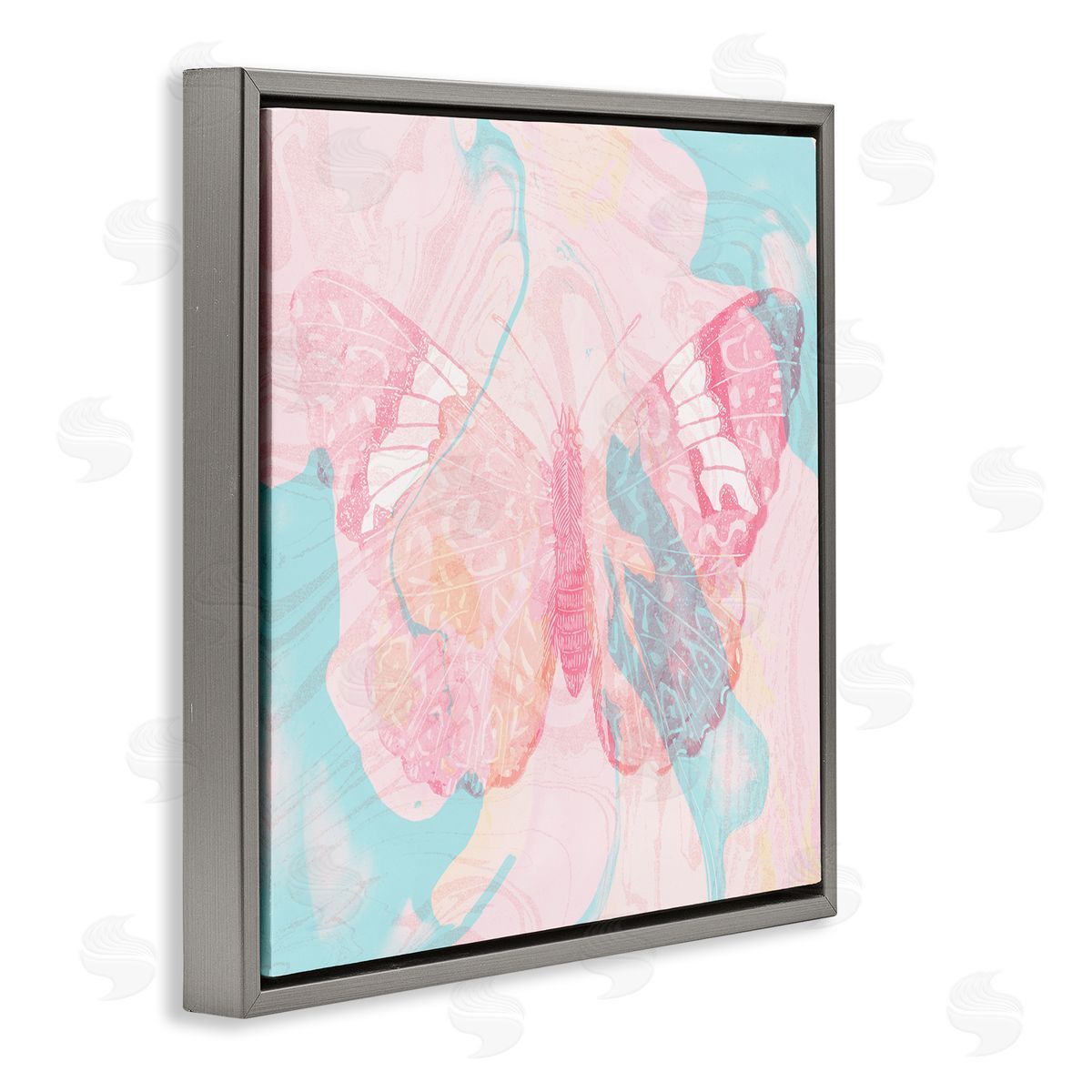 Stupell Studio Marbled Pastel Butterfly Gray Floating Frame Canvas Wall Art Print