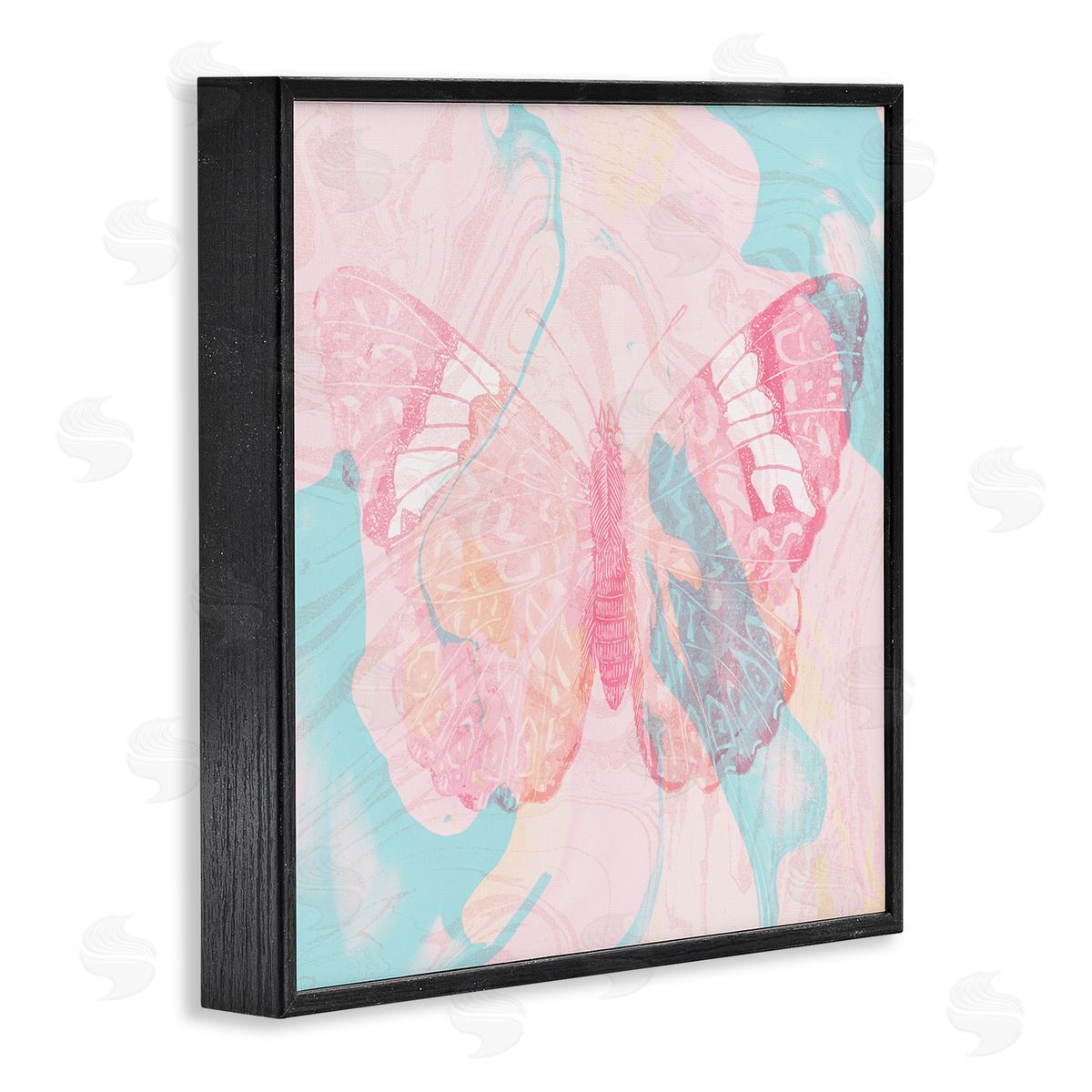 Stupell Studio Marbled Pastel Butterfly Black Framed Glicee Wall Art Print
