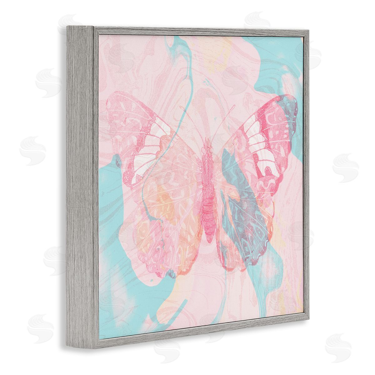 Stupell Studio Marbled Pastel Butterfly Gray Framed Glicee Wall Art Print