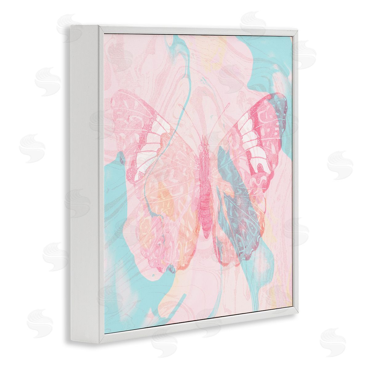Stupell Studio Marbled Pastel Butterfly White Framed Glicee Wall Art Print
