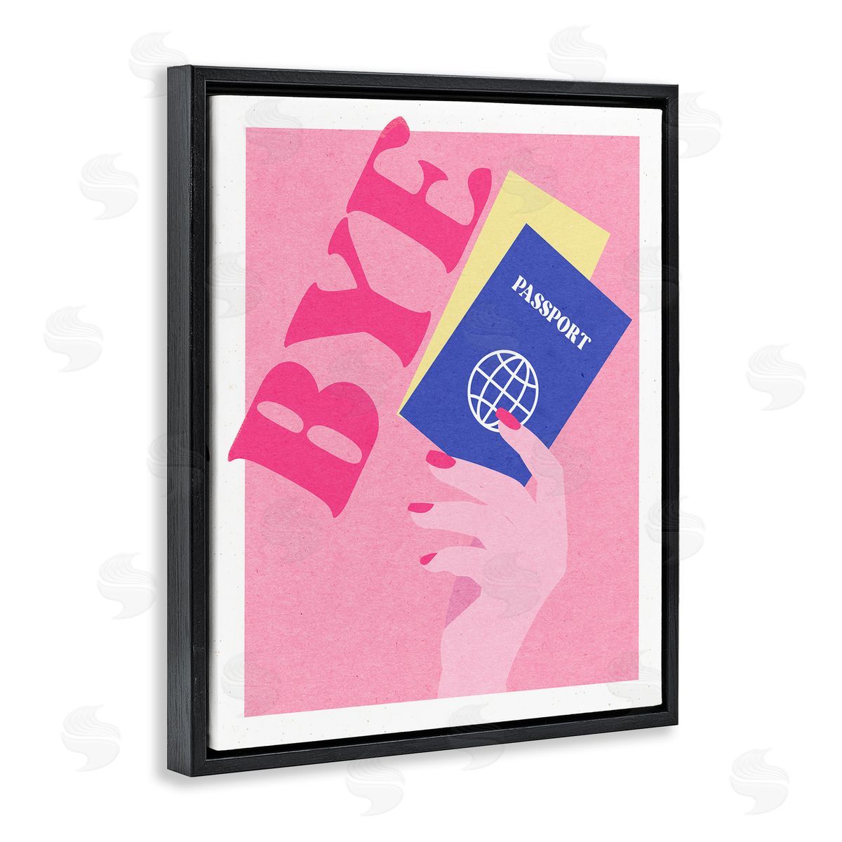 Bye Holding Travel Passport Black Floating Frame Canvas Wall Art, Home Decor by Stupell Studio