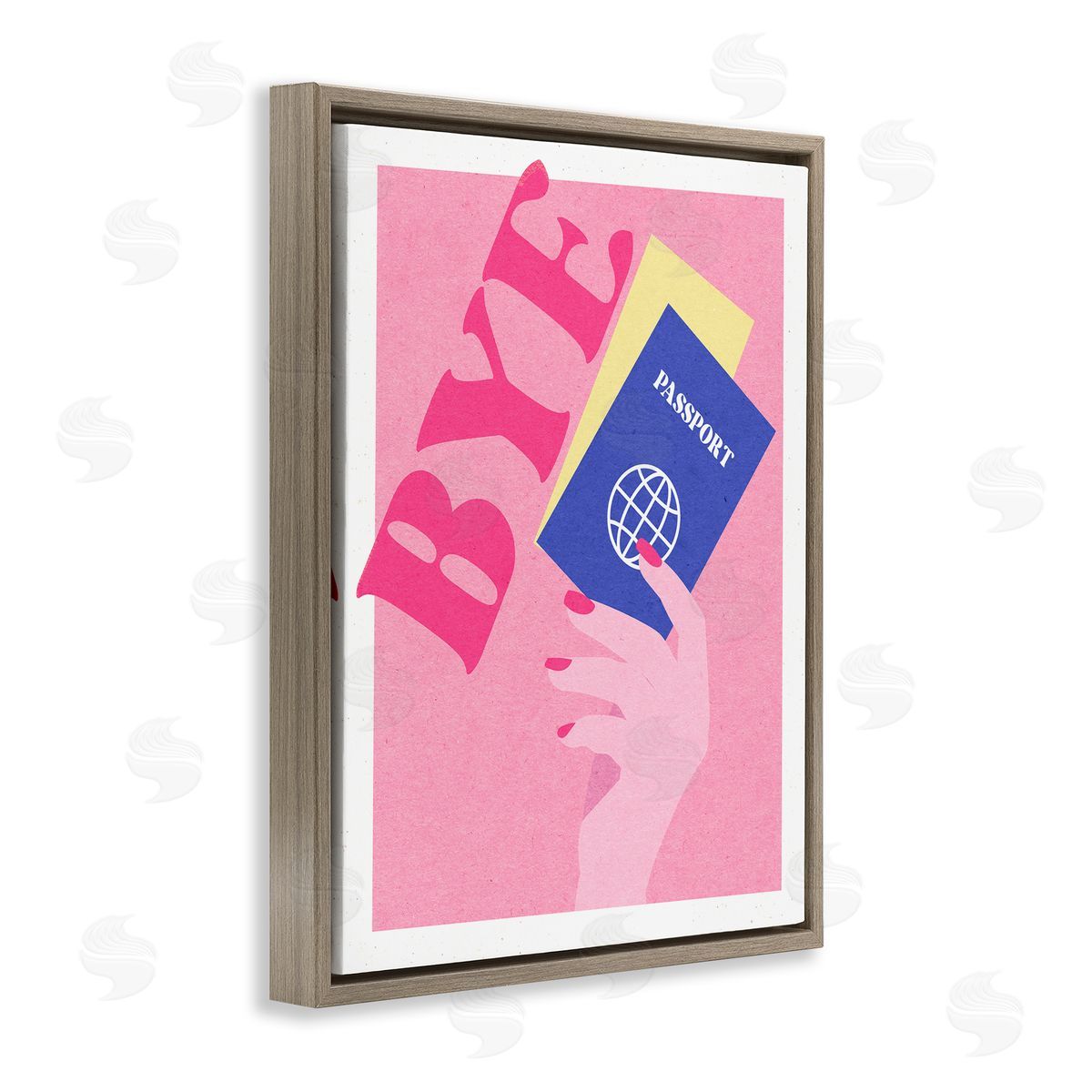 Bye Holding Travel Passport Brown Floating Frame Canvas Wall Art, Home Decor by Stupell Studio