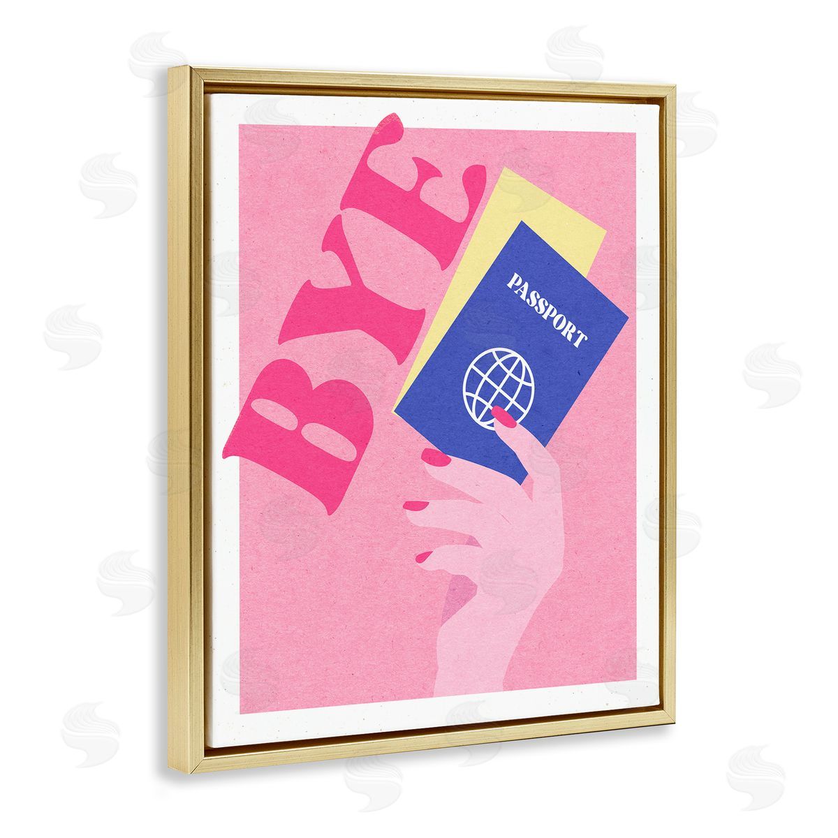 Bye Holding Travel Passport Gold Floating Frame Canvas Wall Art, Home Decor by Stupell Studio