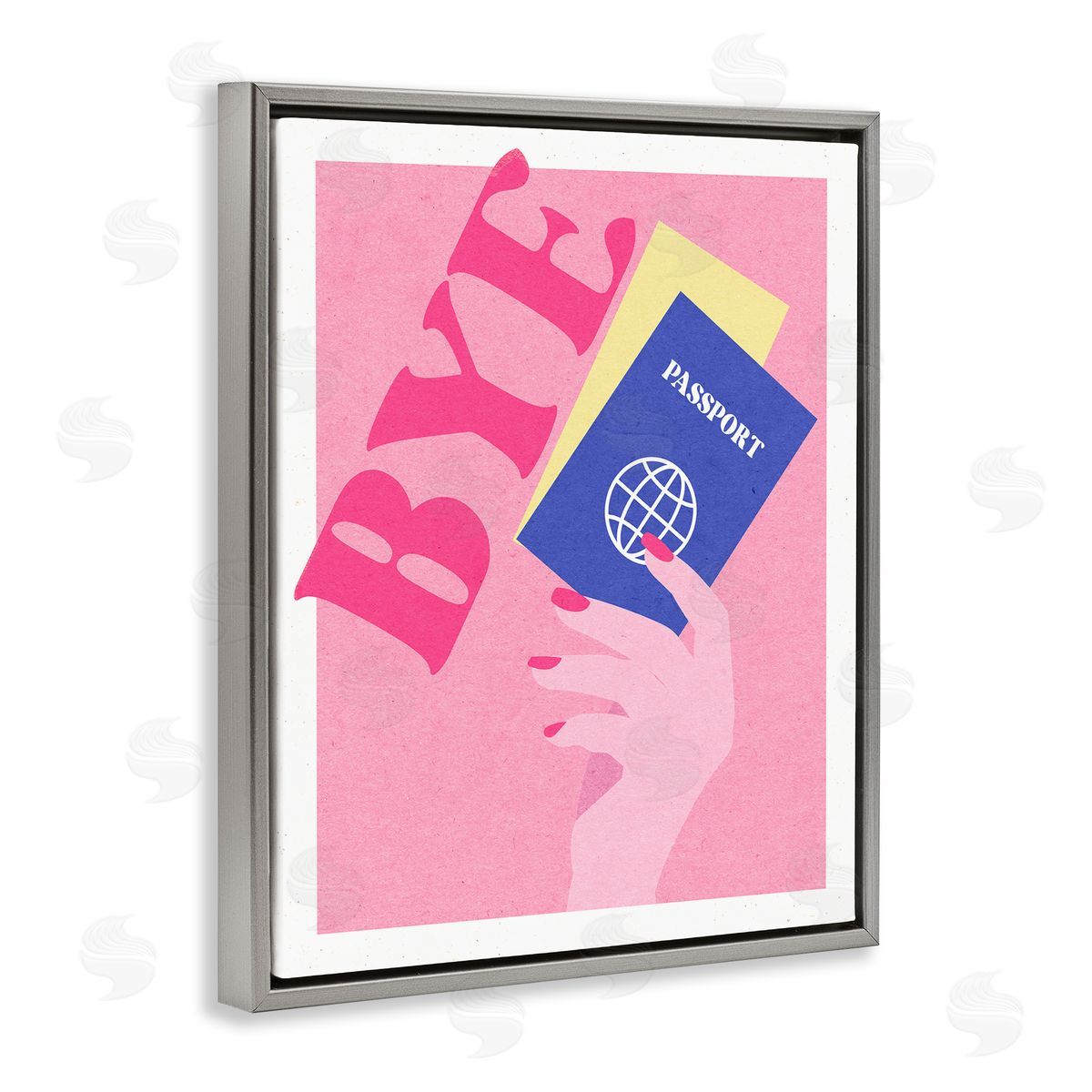 Bye Holding Travel Passport Grey Floating Frame Canvas Wall Art, Home Decor by Stupell Studio