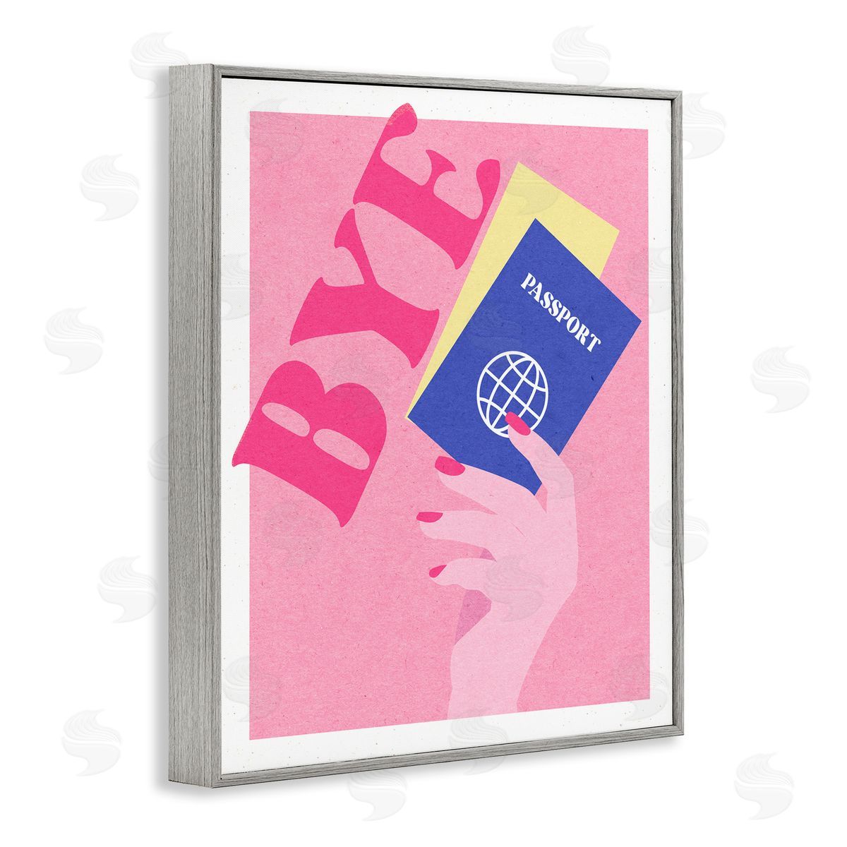 Bye Holding Travel Passport Grey Frame Print Wall Art, Home Decor by Stupell Studio