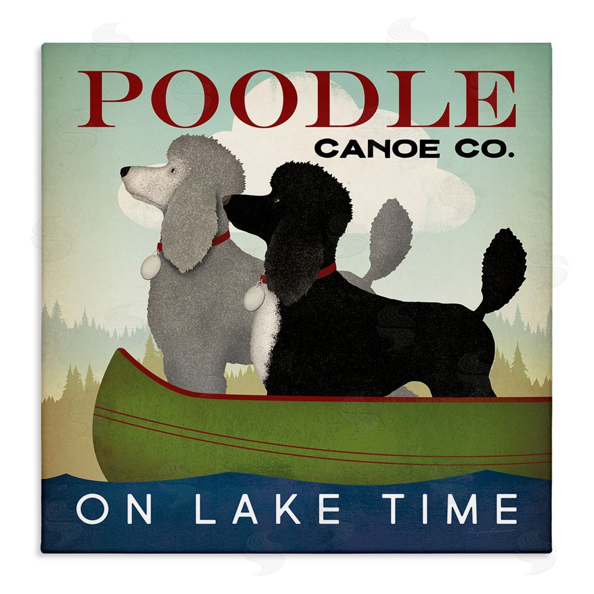Ryan Fowler Lake Time Canoe Poodles Stretched Canvas Wall Art Print