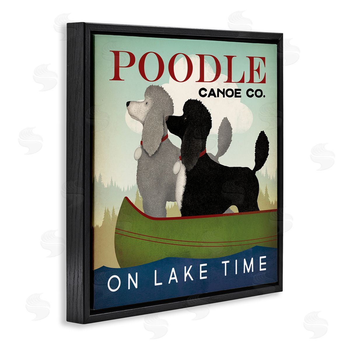 Ryan Fowler Lake Time Canoe Poodles Black Floating Frame Canvas Wall Art Print