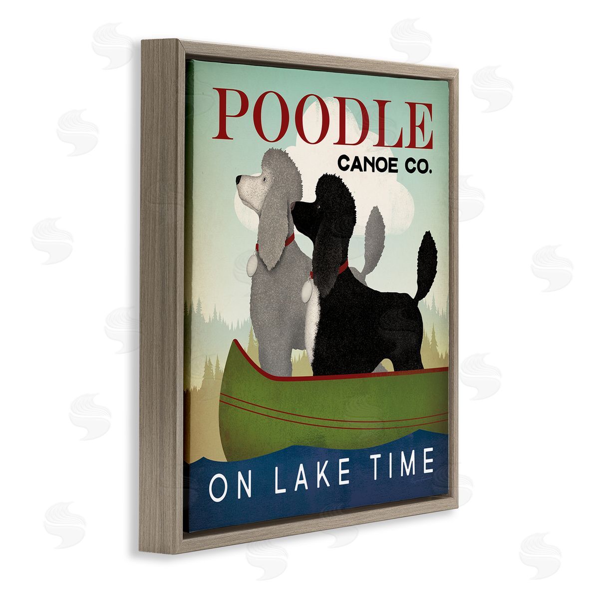 Ryan Fowler Lake Time Canoe Poodles Brown Floating Frame Canvas Wall Art Print