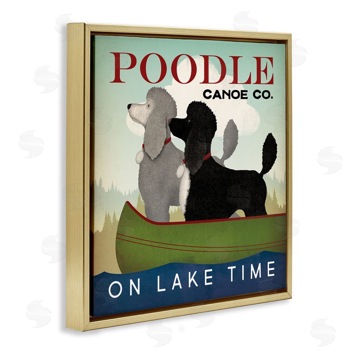 Ryan Fowler Lake Time Canoe Poodles Gold Floating Frame Canvas Wall Art Print