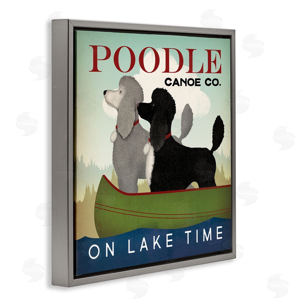Ryan Fowler Lake Time Canoe Poodles Gray Floating Frame Canvas Wall Art Print