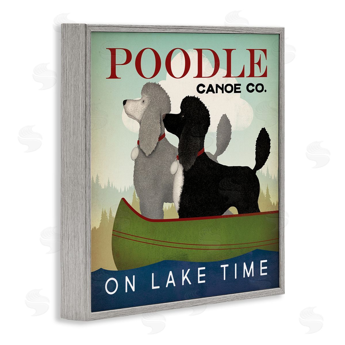 Ryan Fowler Lake Time Canoe Poodles Gray Framed Glicee Wall Art Print